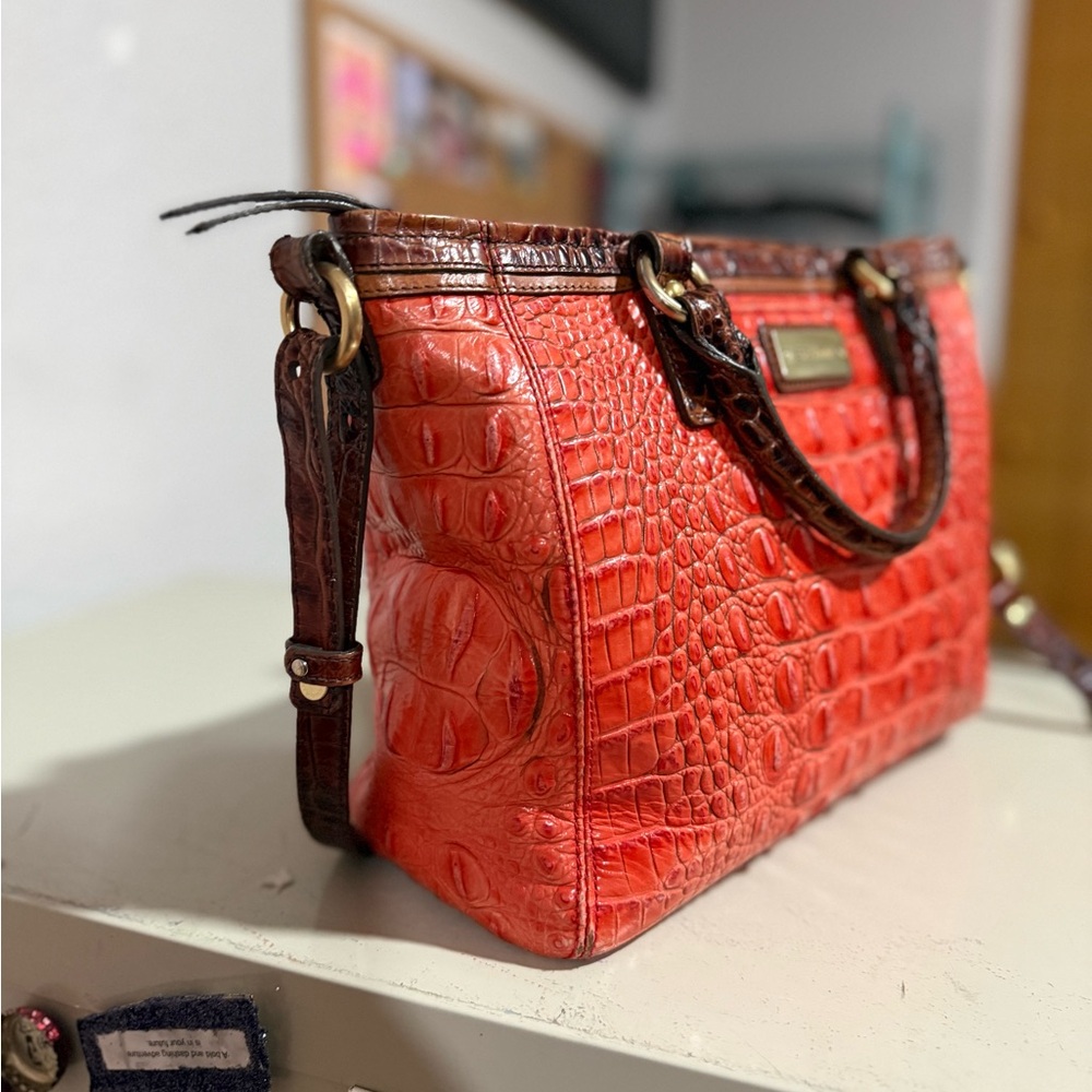 Brahmin Mini Arno Satchel Orange Croc Embossed Leather - Picture 3 of 14